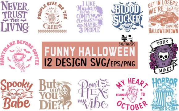 Funny Halloween Quote SVG PNG Bundle for Crafts and Graphics